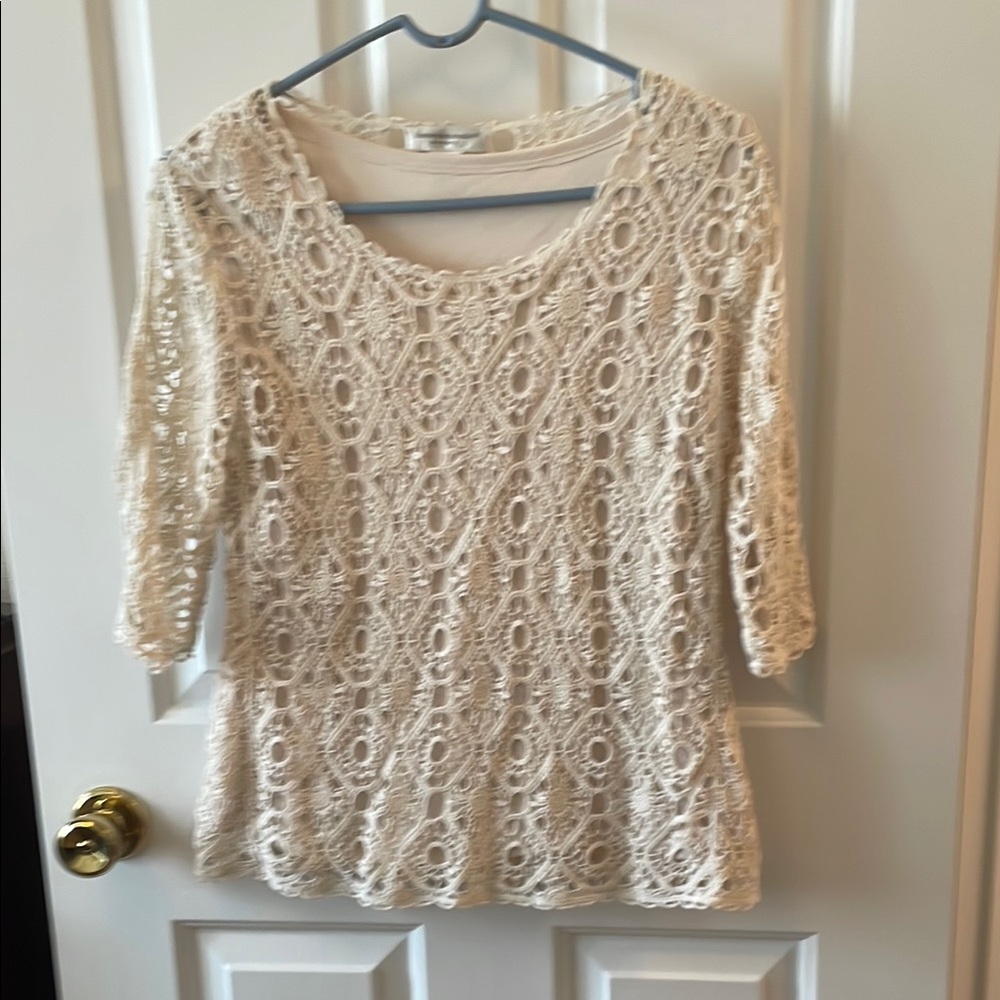 Christopher & Banks Elegant Cream Lace Women's Top. Crocheted/tank liner. MP